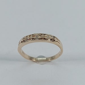 10Kイエローゴールドダイヤモンドリング：アンティークスタイルバンド、サイズ7