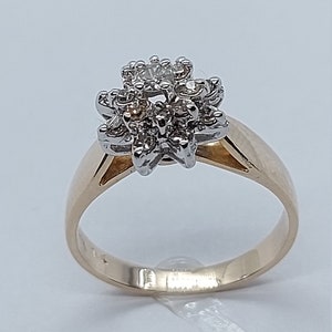 Anello in oro giallo, regalo di Natale, anello a grappolo di diamanti, regalo di compleanno, anello a grappolo, oro giallo 14k, diamanti autentici, oro massiccio