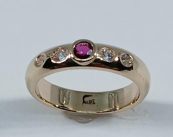 14k geelgouden robijnring met diamantaccenten