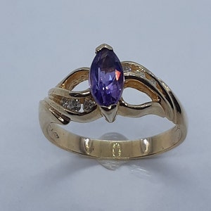 Amethyst Ring, Purple Stone Ring, Gold Amethyst Ring, 10k Yellow Gold Ring, February Birthstone, Amethyst Rings, Amethyst Jewelery, Diamonds