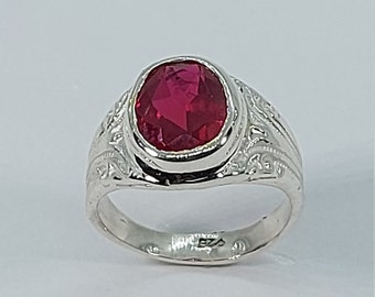 Silver Ring, Men Silver Ring, Zirconia Ruby Ring, Solid Silver Ring, Mens Silver Ring, Zirconia Rings, 925 Sterling Silver, Oval Stone