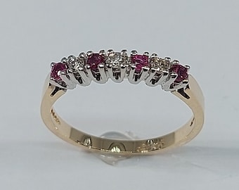 14k geelgouden ring met robijn en diamant, maat 6,5"