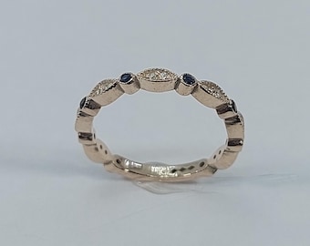Sapphire and Moissanite Ring: 10K Yellow Gold, September Birthstone