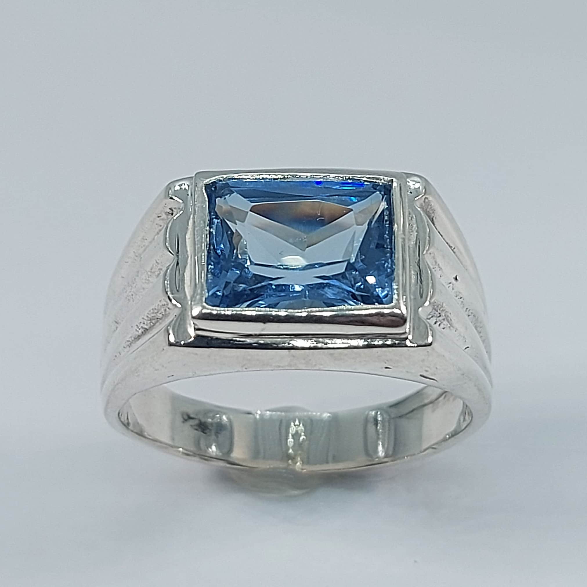 Men Silver Ring December Birthstone Blue Stone Ring Men s Rings