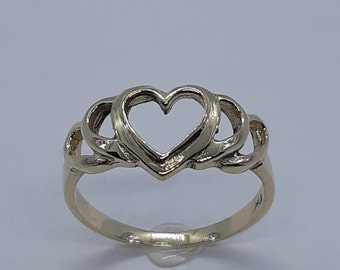 Handmade 10K Yellow Gold Heart Ring, Gift for Her