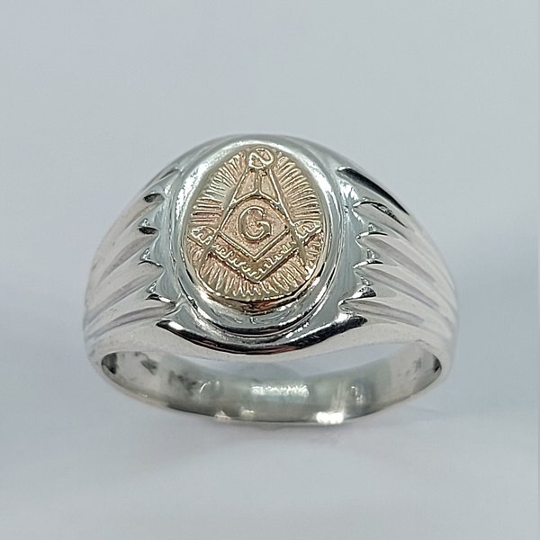 Masonic Ring, Masonic Silver and gold, Silver and gold Ring, Masonic Jewelery, Men Silver Ring, Men Ring, 10k Yellow Gold, 925 Silver