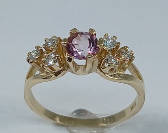 Pink Tourmaline Diamond Ring: 10k Yellow Gold October Birthstone