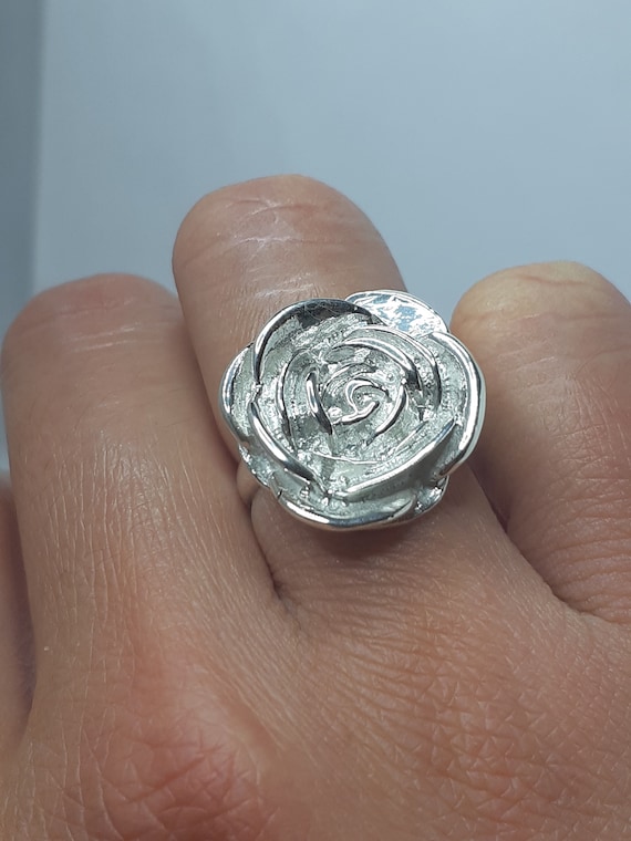925 Sterling Silver Rose Ring, Floral Statement Jewelry - Etsy