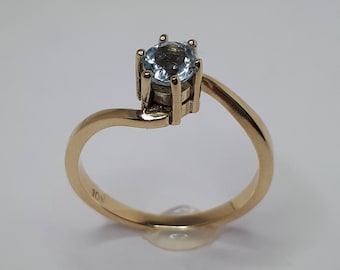 Dainty Aquamarine Ring, 10k Yellow Gold, March Birthstone