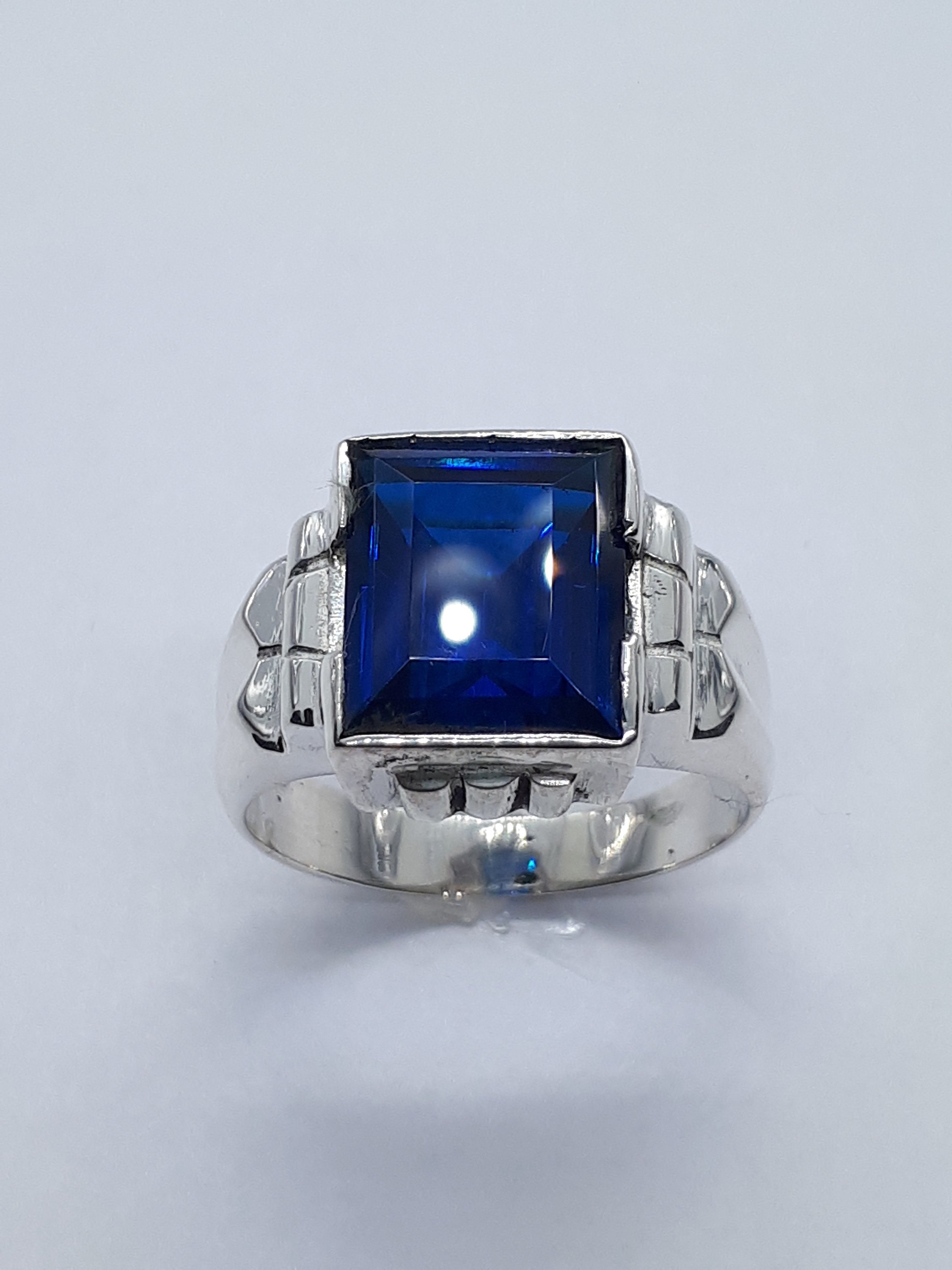 Men Silver Ring September Birthstone Blue Stone Ring Men s