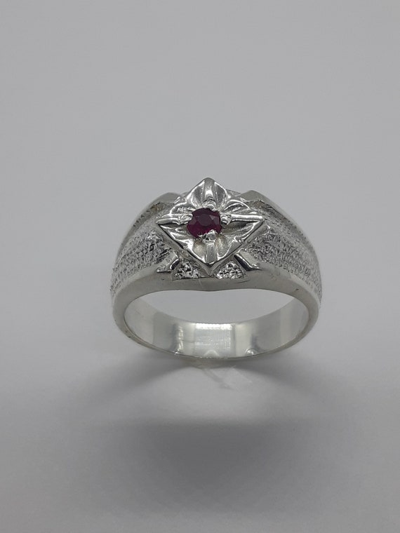 silver ring Black ruby authentic style