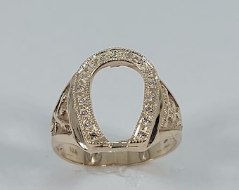 Anillo de herradura de oro de 10 quilates con sello de moissanita, talla 9