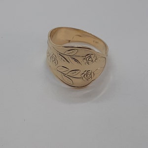 Handmade 10K Yellow Gold Spoon Ring, Floral Design - Etsy