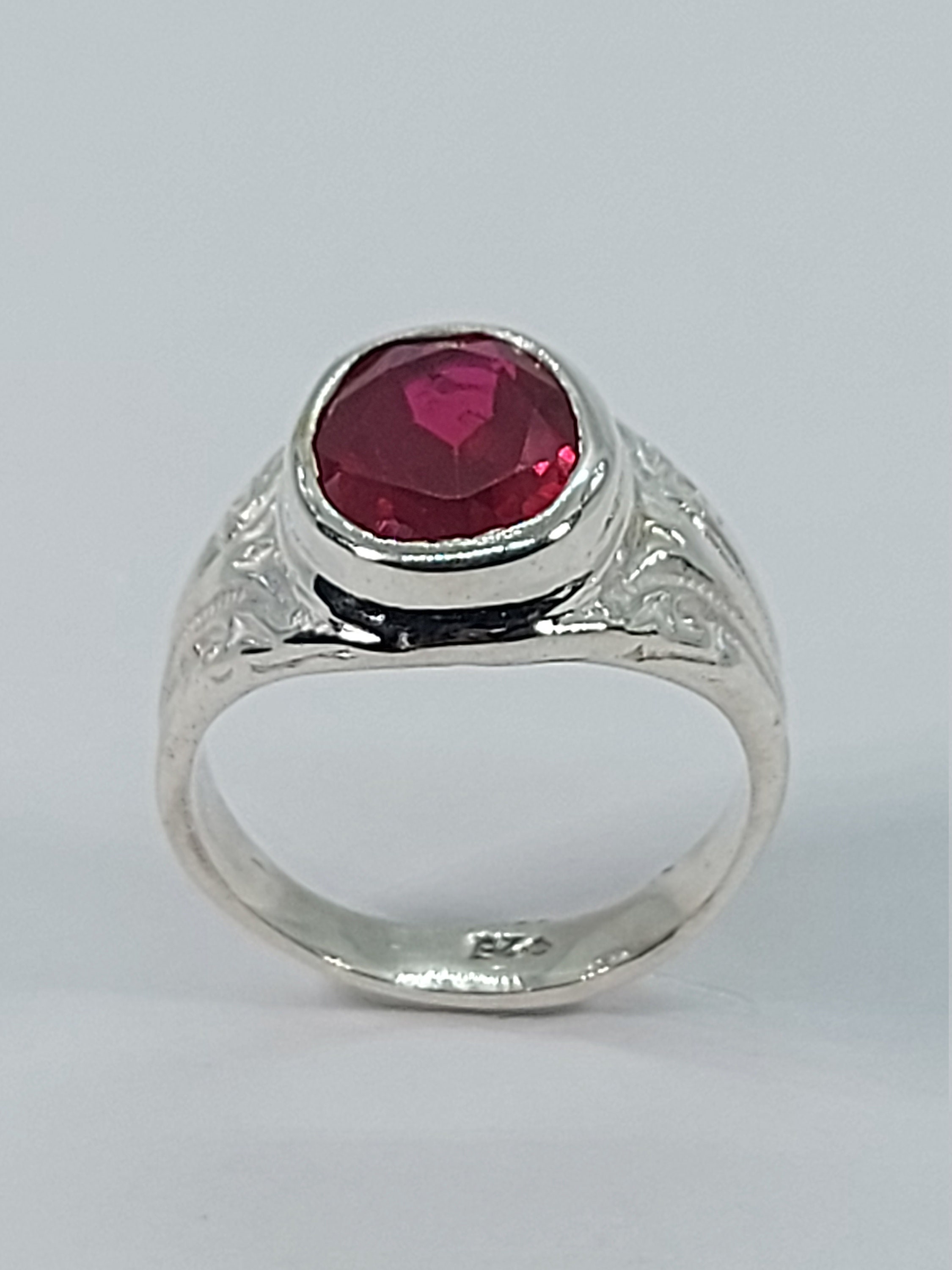 Silver Ring, Men Silver Ring, Zirconia Ruby Ring, Solid