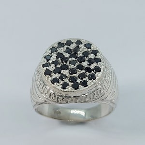 Anillo de plata para hombre, circonitas cúbicas negras, banda de plata, anillo de plata pesado, anillo de plata para mujer, anillo hecho a mano, plata de ley 925, sólido 925