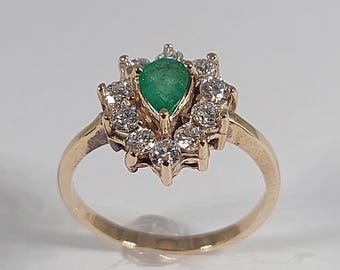 Emerald Moissanite 10k Yellow Gold Ring, Size 6.5
