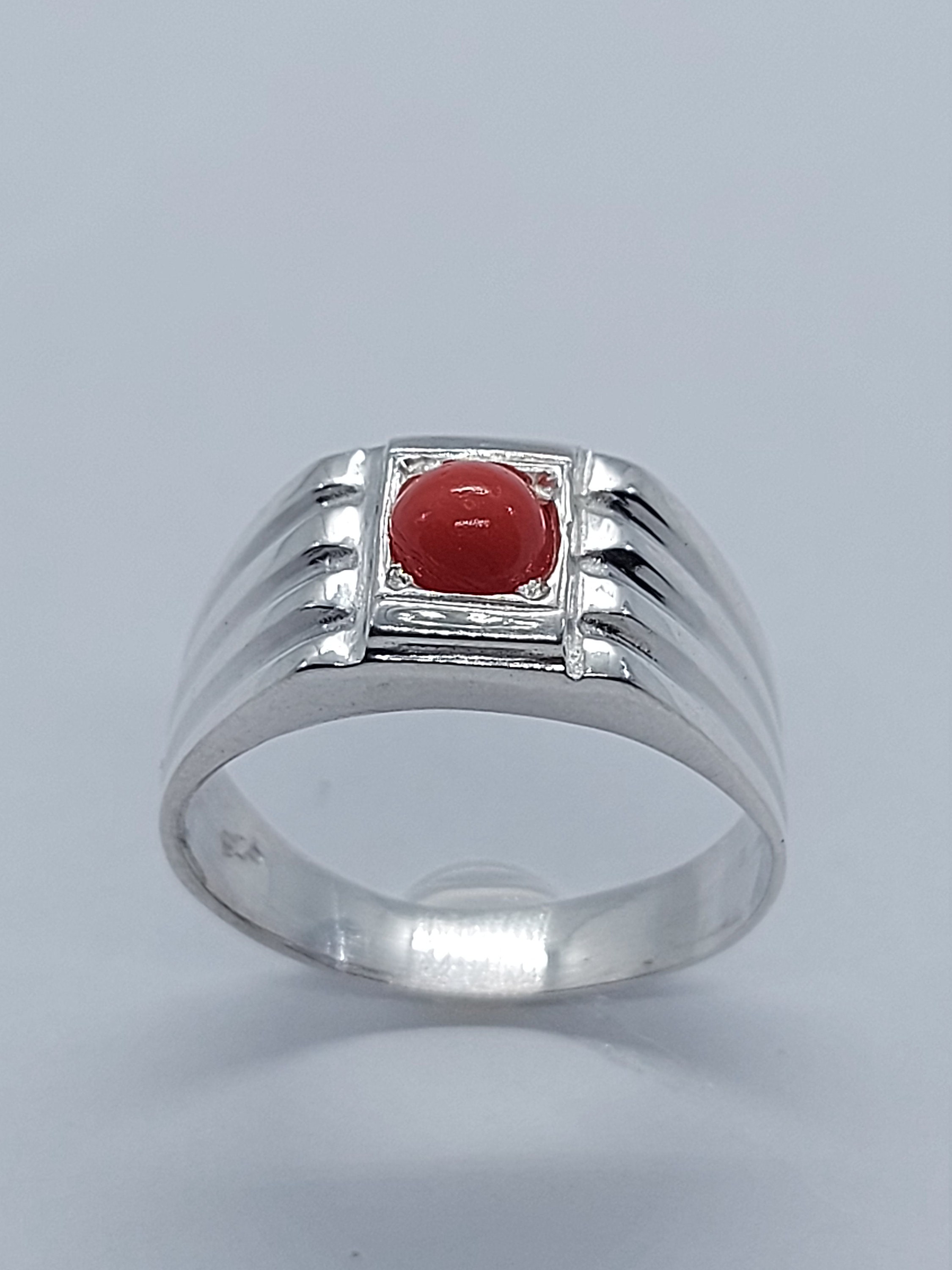 Amazon.com: 6 Carat Natural Australian Red Coral Mens Plain Ring Sterling  Silver 925 Handmade Marjan Ring Gift for Him Religious Ring (4) : Handmade  Products