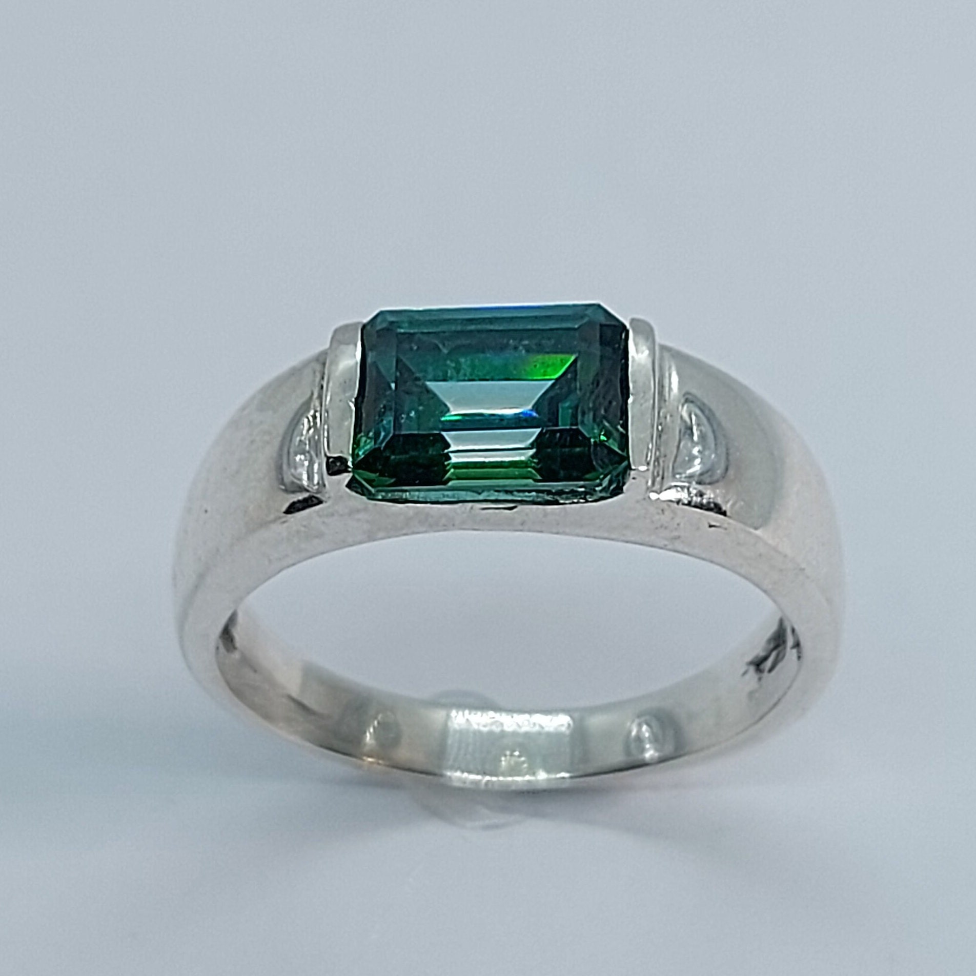 Zirconia Emerald Ring, Men Ring, Silver and Emerald Zirconia