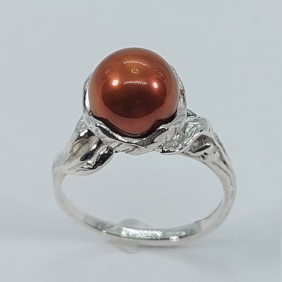 Chocolate Pearl Ring Silver Ring Pearl Silver Ring Authentic Pearl 925 Sterling Silver Ring for Her Pearl Rings Etsy