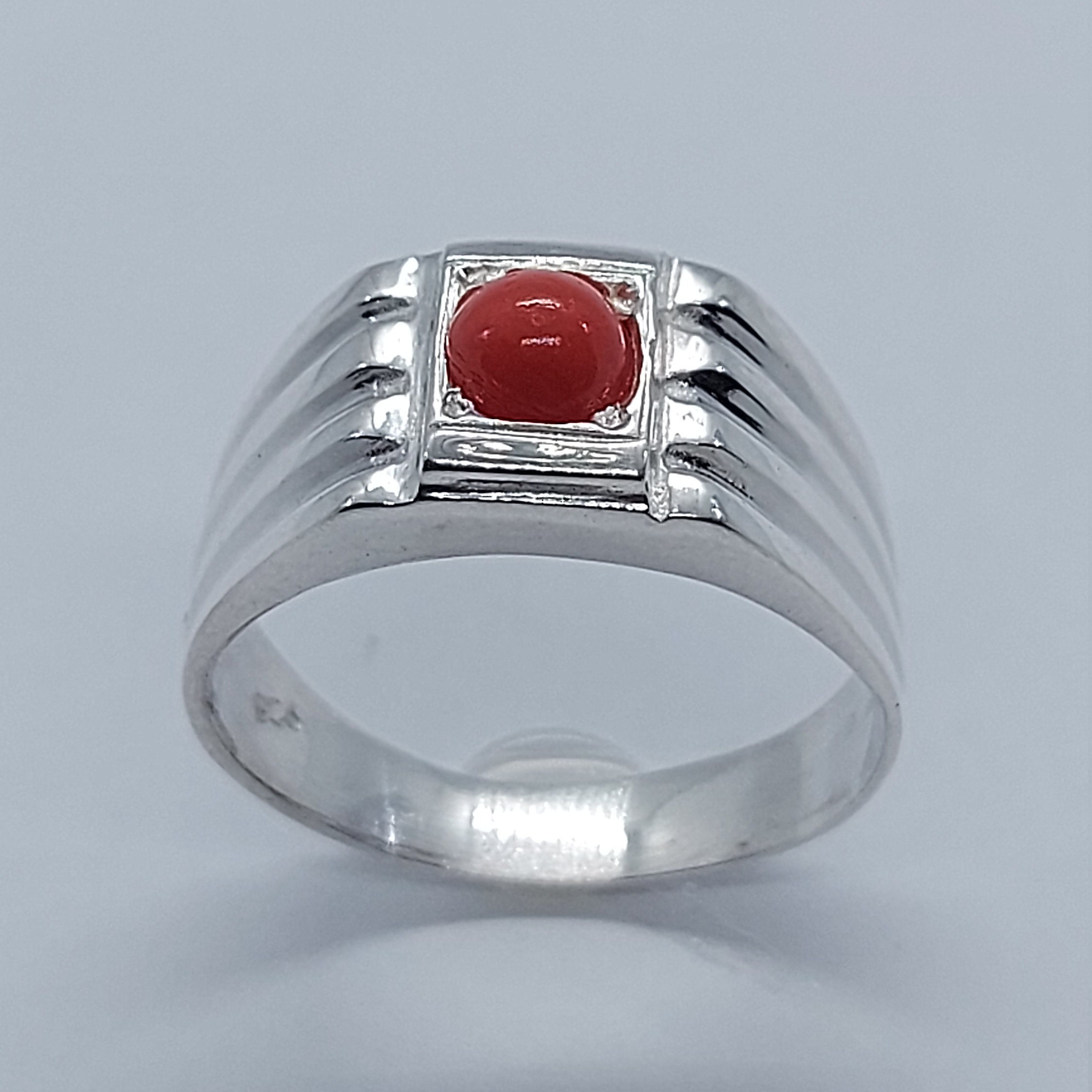 Red Coral Sterling Silver Ring, Round Stone, Size 9 - Etsy Canada