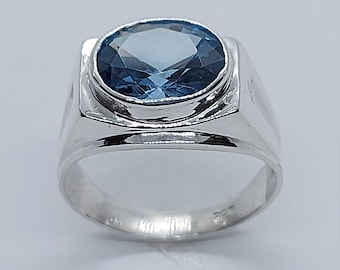 Aquamarine Zirconia Ring, 925 Sterling Silver, March Birthstone