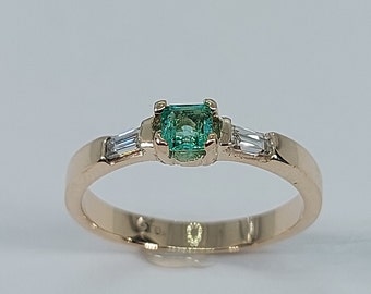 10K Yellow Gold Emerald Ring – Baguette Diamond Accents, May Birthstone