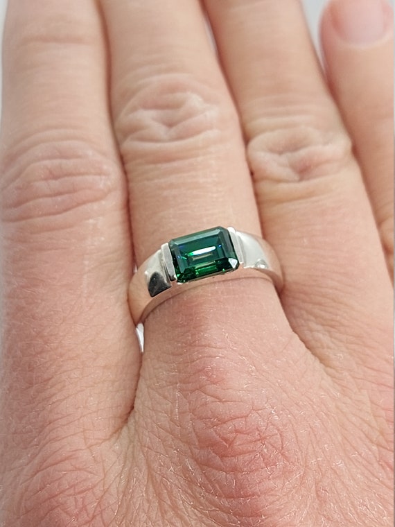 Mens Solid Fashion Design Zircon Emerald 925 Sterling Silver Ring Gift For  Him