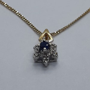 Gold Pendant, Yellow Gold Pendant, Diamonds Pendant, Sapphire Pendant, Sapphire and Diamond, Sapphire Birthstone, Free Shipping, 10k Gold