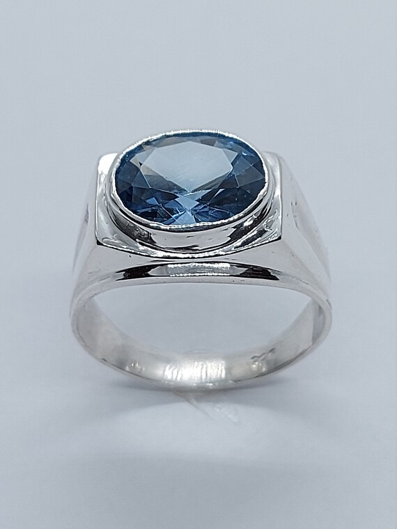 Aquamarine Ring Men Zirconia Ring Aquamarine and Silver March Birthstone Blue Stone Ring Aquamarine Zirconia Men Aquamarine