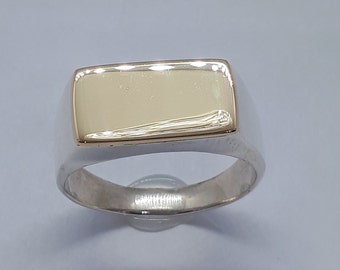 Sterling Silver Signet Ring, 10K Gold Face, Personalized Initials Ring