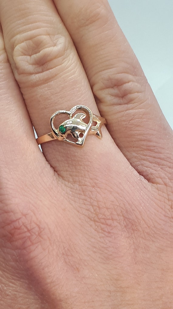 Anillo esmeralda Anillo de oro amarillo Anillo de delfines Anillo de oro corazon Anillo de oro Oro amarillo de 10K Esmeralda autentica Envio gratis Regalo para ella Etsy Mexico
