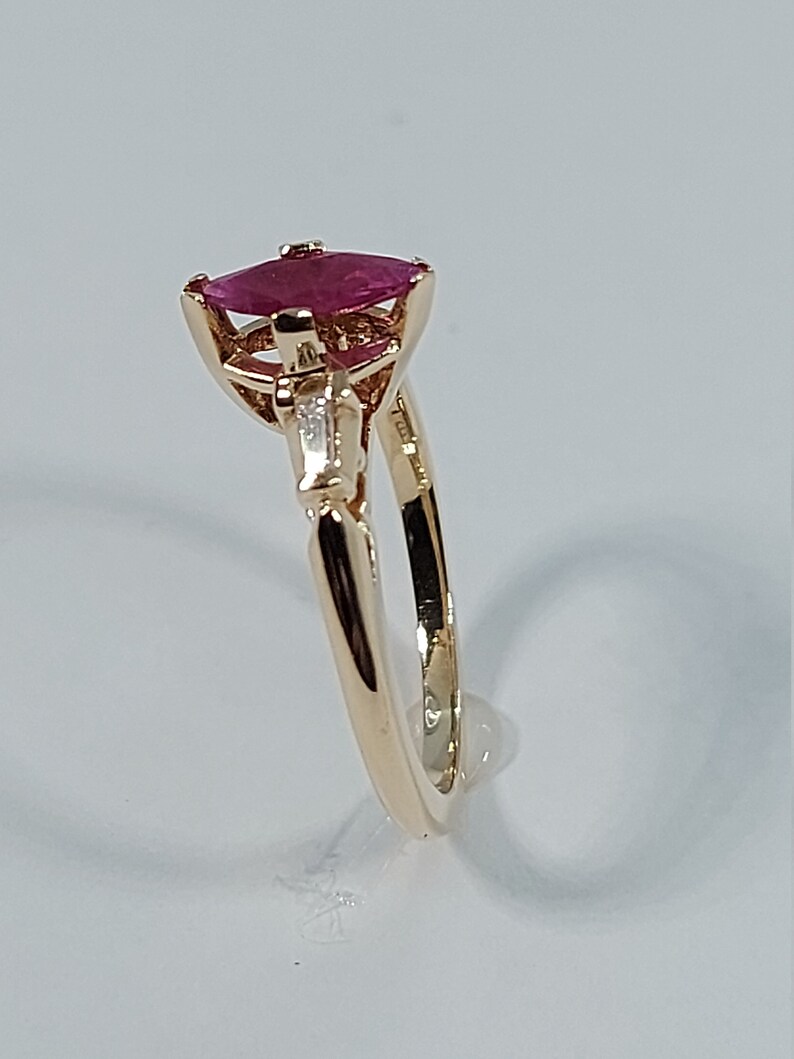 14k Yellow Gold Ruby Ring with Baguette Diamonds image 6
