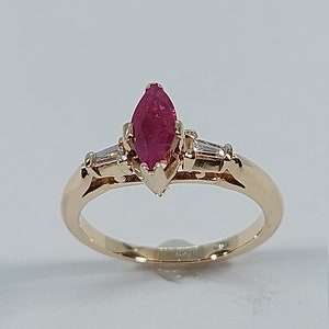 14k Yellow Gold Ruby Ring with Baguette Diamonds