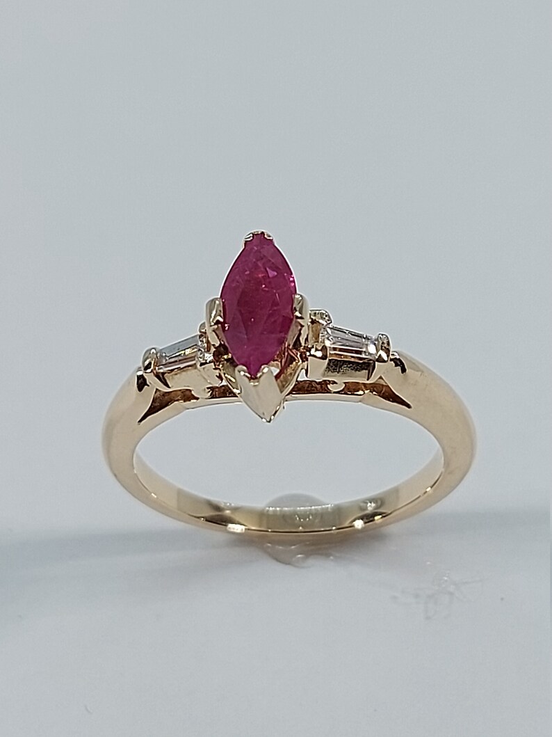 14k Yellow Gold Ruby Ring with Baguette Diamonds image 1