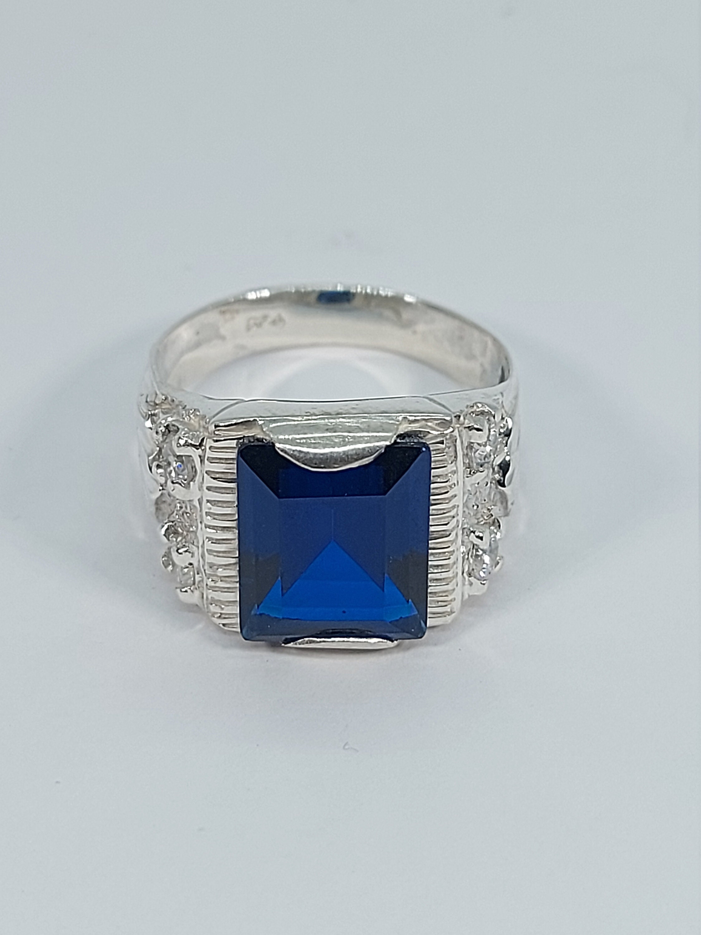 Men Silver Ring September Birthstone Blue Stone Ring - Etsy UK