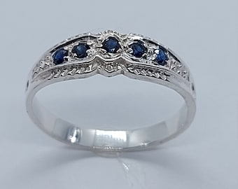 Dainty Sapphire Ring, 925 Sterling Silver, Size 7 1/2