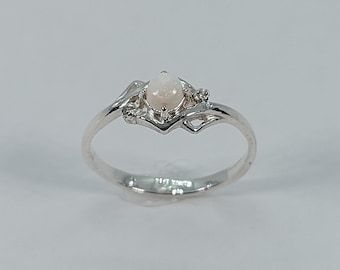 Anillo de ópalo de plata de ley con diamantes, joyería hecha a mano