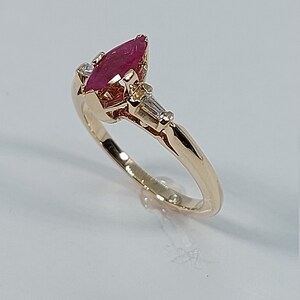 14k Yellow Gold Ruby Ring with Baguette Diamonds image 5