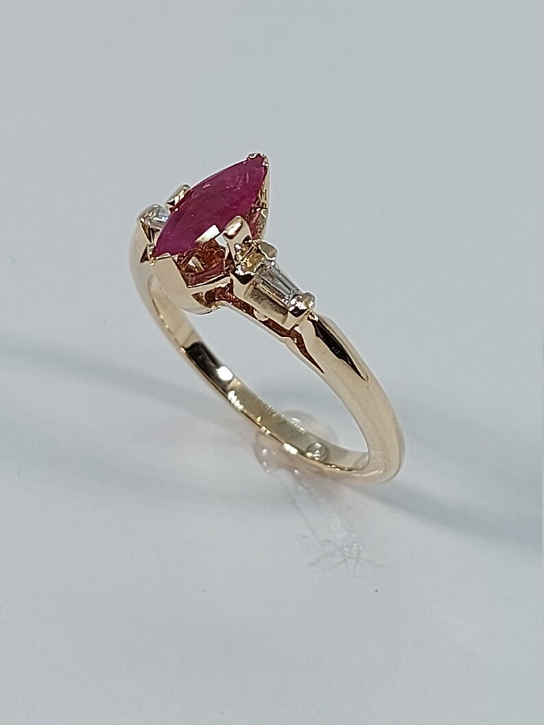 14k Yellow Gold Ruby Ring with Baguette Diamonds image 5