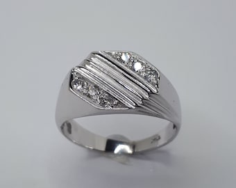 Handmade 10K White Gold Diamond Ring - Wedding Band for Him