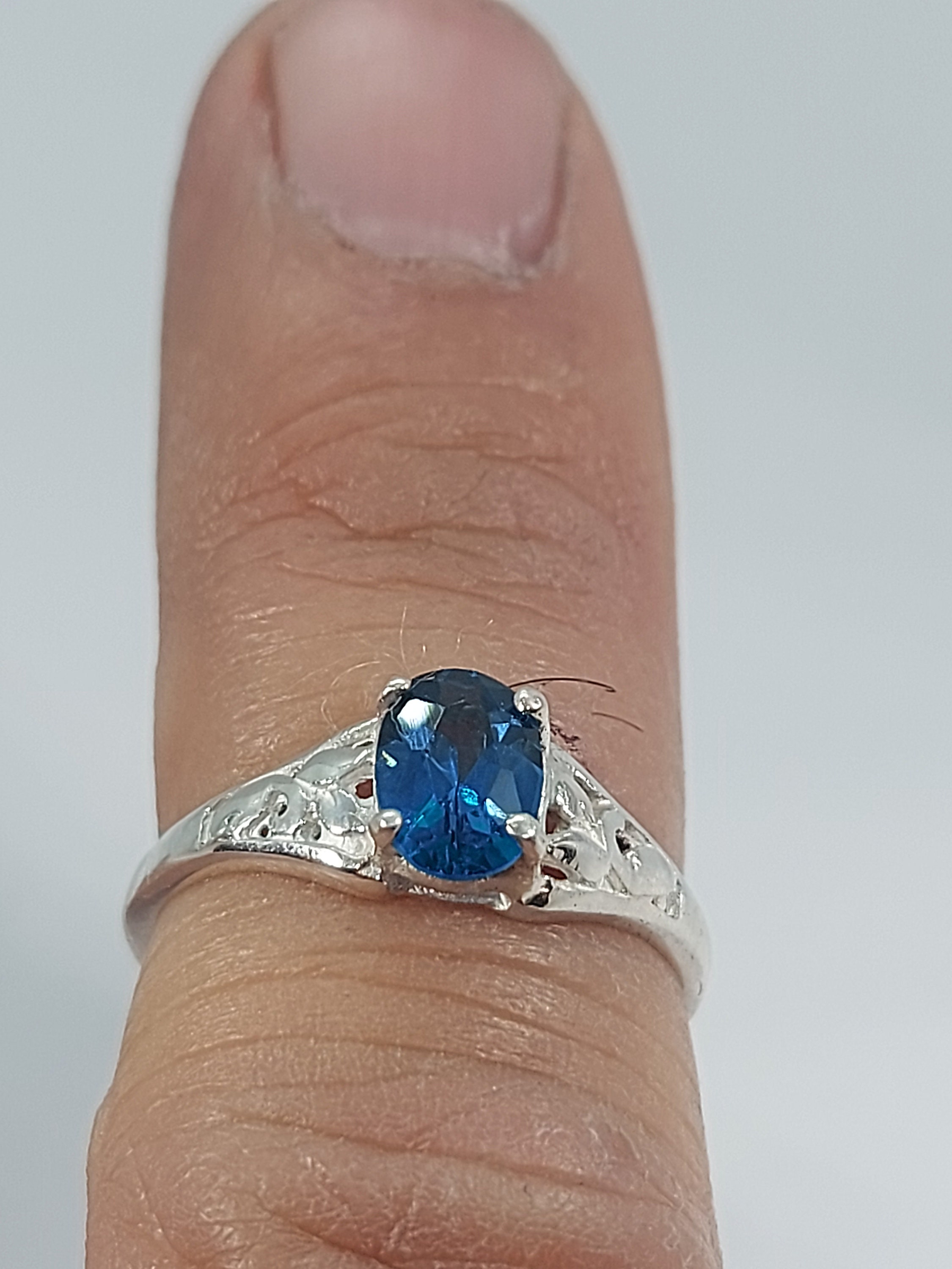 Blue Stone Silver Ring, Blue Zirconia Ring, Silver Ring