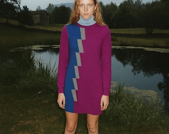 Balenciaga Cashmere Wool Mini Sweater Dress: Geometric Intarsia, 2007 Era
