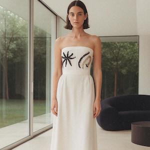 Christian Lacroix Late 80s White Linen Ankle Length Dress With Strapless Bodice, Pockets, Bare Back and Black and Gold Sequin Embroidery (S) - Etsy Christian Lacroix Late 80s White Linen Ankle Length Dress With Strapless Bodice, Pockets, Bare Back and Black and Gold Sequin Embroidery (S) - Etsy