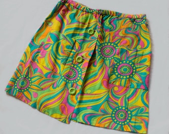 Vintage 1960s Jeanne Lanvin Floral Viscose Mini Skirt: Mod A-Line