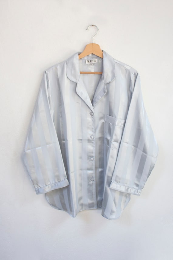 80's silk light blue striped pyjamas two piece shi