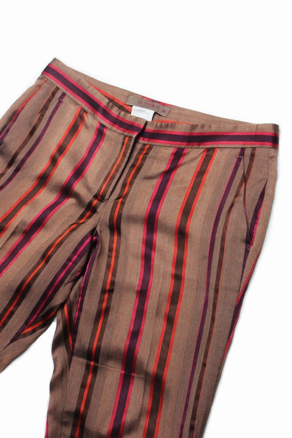 Etro 90's brown silk colored striped low rise trou