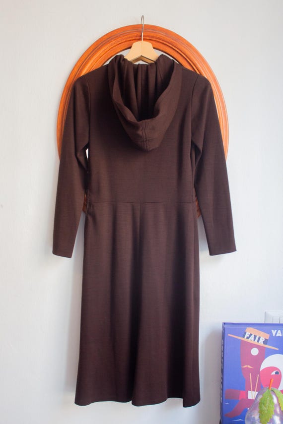 1970's Chocolate Brown Wool Hooded Midi Blouson Mock Neck Dress With Zipper  Bodice and Pleated Skirt (S) - Etsy