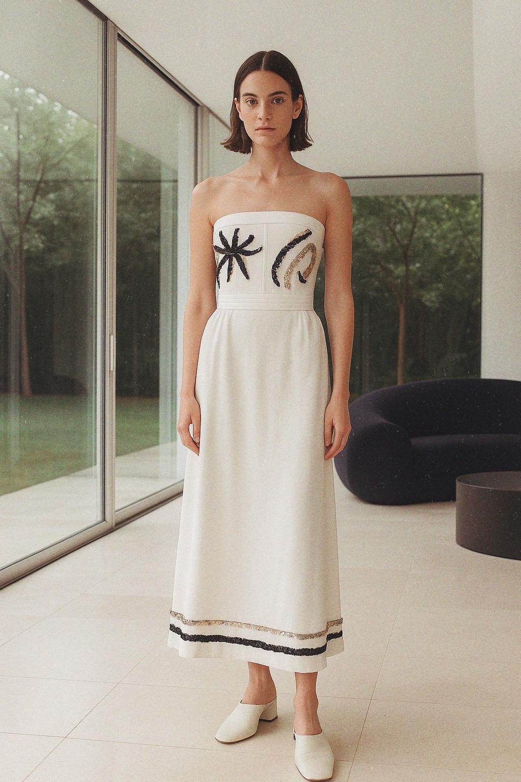 Christian Lacroix Late 80s White Linen Ankle Length Dress With Strapless Bodice, Pockets, Bare Back and Black and Gold Sequin Embroidery (S) - Etsy Christian Lacroix Late 80s White Linen Ankle Length Dress With Strapless Bodice, Pockets, Bare Back and Black and Gold Sequin Embroidery (S) - Etsy