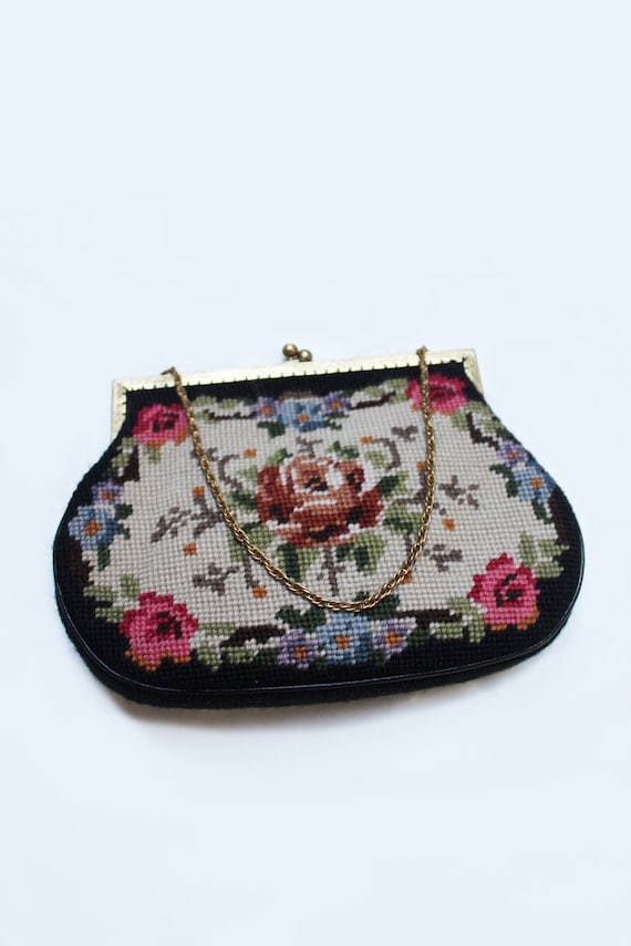 1950's floral needlepoint bag
