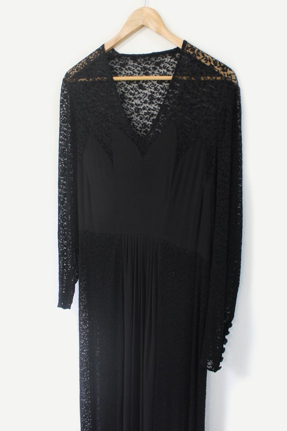 1940's black lace sheer maxi dress